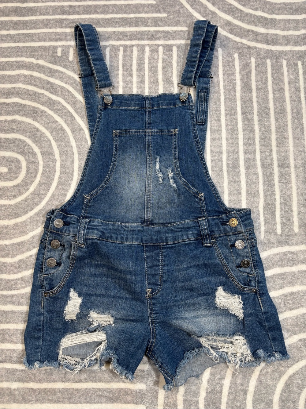 Wallflower Romper, Denim Overalls, Distressed, Jean Shorts, Medium, M, Blue - Picture 8 of 9